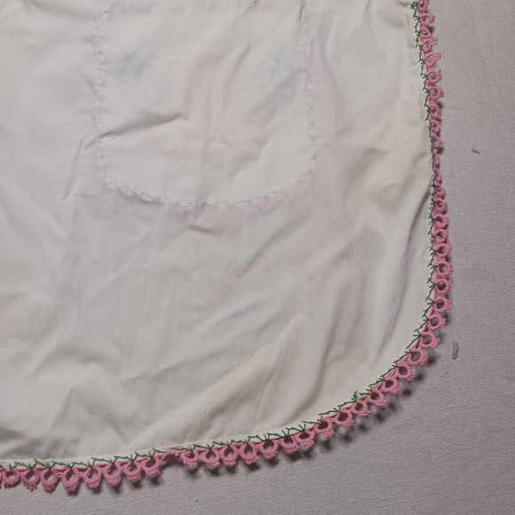 VTG Apron Floral Handmade Embroidered Pockets Bib Smock Pink Cottage farmcore - Picture 8 of 13